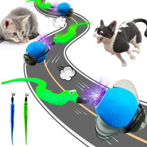 2 x Interactive Cat Toy Ball - Automatic Cat Toys for Indoor Cats with 3 Speeds Rechargeable Cat Toys for Small/Medium/Large Cats to Keep Them Busy (Blue)