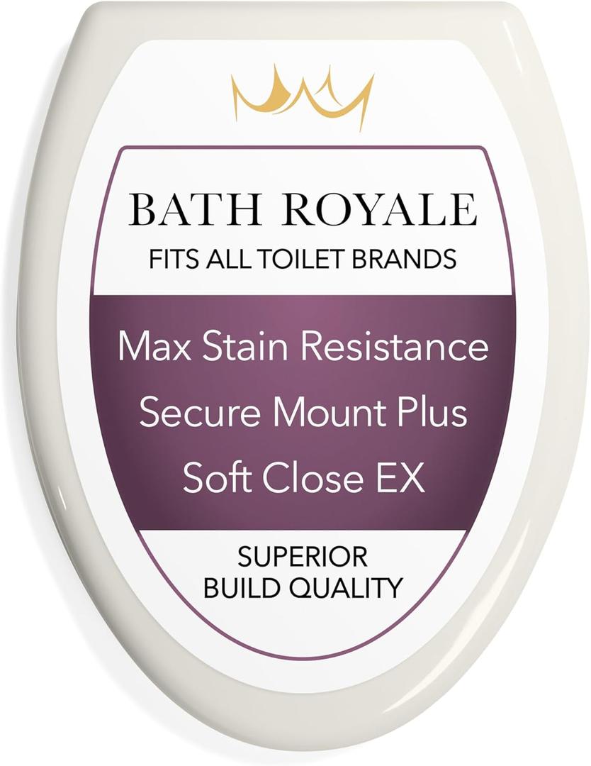Bath Royale Elongated Toilet Seat BR501-01 Quiet Close, Stain-Resistant and Easy to Keep Clean, Heavy Duty, Fits All Toilet Brands, Executive Series -Biscuit/Linen