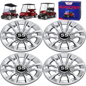 Golf Cart SS Wheel Covers, Golf Cart Hub Caps for Club Car EZGO Yamaha and Most Golf Carts, 6-Spoke Design, 8 Inch Golf Cart Wheel Hubcaps (Set of 4), Snap-on Installation, Not Fit EZGO RXV