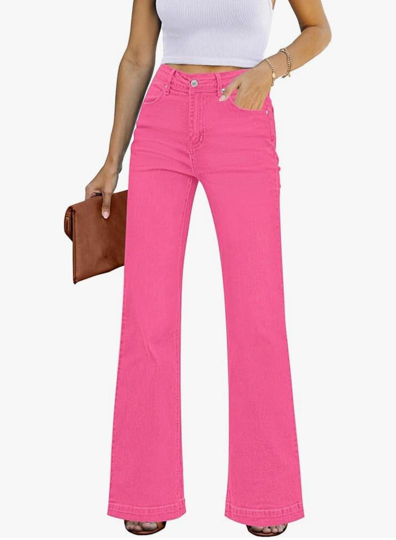 Women's Flare Jeans High Waisted Wide Leg Baggy Jean for Women Stretch Denim Pants M