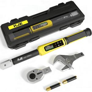 KJE 1/2" Adjustable Digital Torque Wrench, 1% Accuracy, 1.5-99.6 Ft.lb/2-135 Nm, Replaceable head HVAC Torque Wrench set with 45mm Jaw, Vibration, Buzzer, and LED Indicator for Split AC, Moto, Car