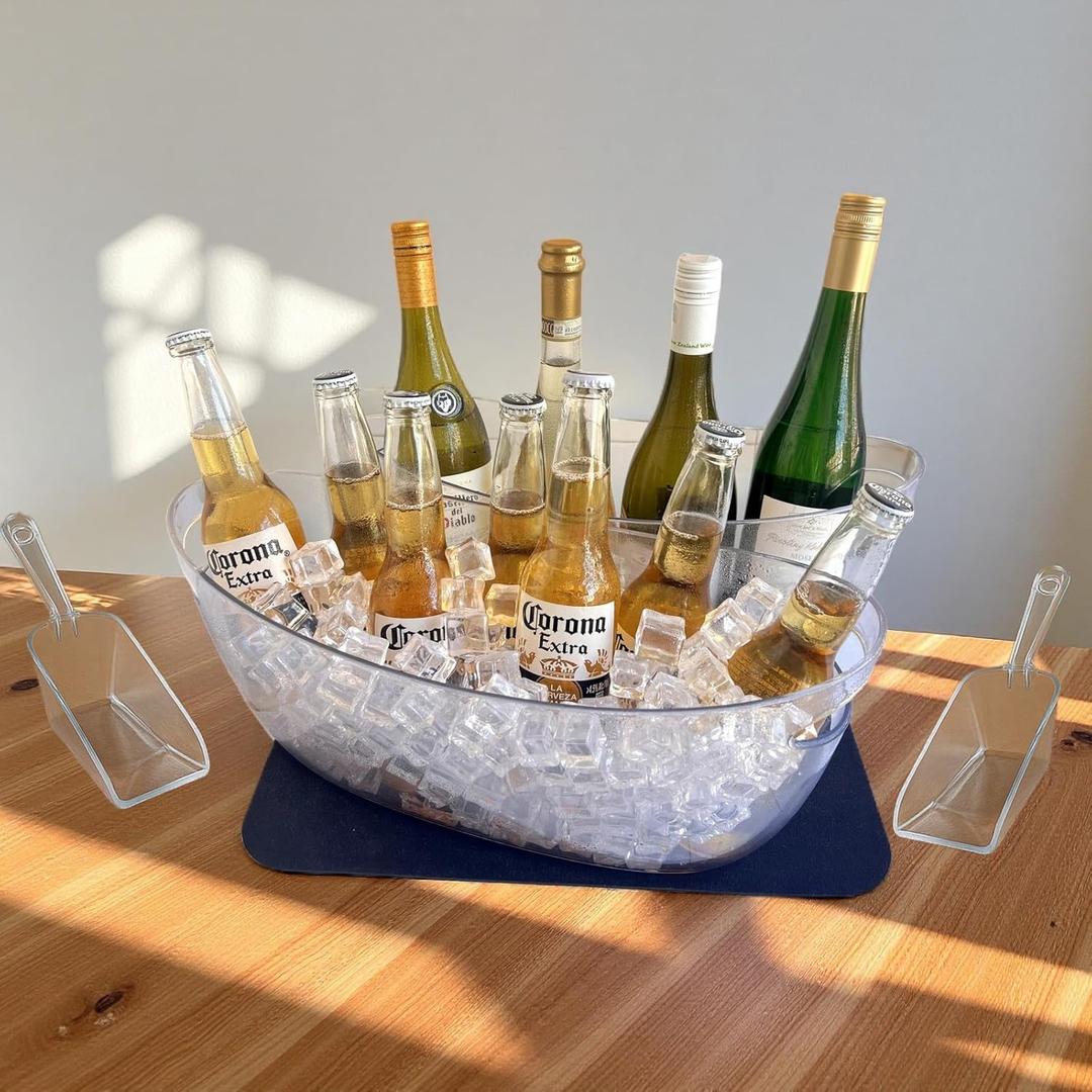 5.5L 16.7x6.4x7.3in Small Ice Bucket 2PCS with Drying Mat & Scoops for Parties, Mimosa Bar Supplies Beverage Tubs for Champagne Beer Sparkling Wine, Drink Cooler/Holder Food Grade Boat Shape