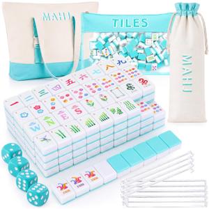 1.2'' American Mahjong Set 160 Mahjong Tiles, Botanical Style, Blue, 1.2 x 0.9 x 0.5 inches