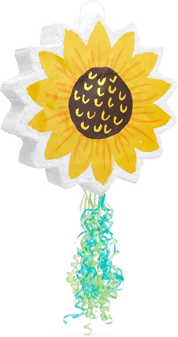 Sparkle and Bash Pull String Sunflower Pinata - Small, 13 x 3 In, Yellow - Floral Party Pinata for Sunshine Baby Shower & Birthday Party Decoration