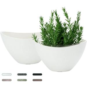 LaDoVita Plant Pots with Drainage Holes, 12 Inch Large Planters for Indoor Plants, Plastic Flower Pots Outdoor, 2 Pack, White