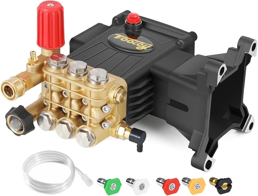 TOOLCY Pressure Washer Pump 3600-4200 PSI Max, Replacement Pump 4 GPM, Triplex Plunger, Horizontal 1" Shaft Gas Power Washer Pump with Pressure Adjustment Unloader & Chemical Injection, Direct Drive