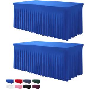 Table Skirt for 4 Foot Tables - 2 Pack One-Piece Royal Blue Tablecloths and Skirt, Wrinkle Resistant Ruffles Elastic Cover for Banquets, Weddings, Events, Parties (48" x 30" (Rectangular) 2Pack)