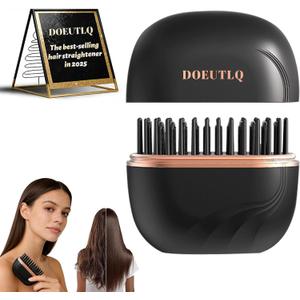 Mini Hair Straightener Portable 2026 Cordless Curling Iron Small Flat Steam Hair Straightener Brush Travel Hot Styling Tools for Women Wireless Tiny Ceramic Hairdressing Comb Size (Black)