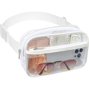 Packism Clear Fanny Pack Stadium Approved - Clear Belt Bag for Women Men Plus Size 35-51 inches Adjustable StrapTransparent Waist Bag for Concerts, Sporting Events - White