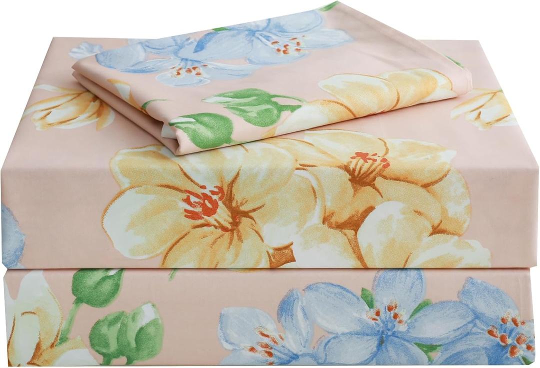 JSD 3 Piece Orange Floral Printed Sheet Set Twin, Soft Botanical Microfiber Bedding Sheets Extra Deep Pocket