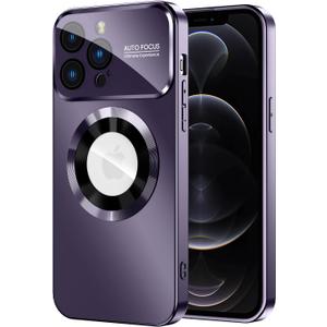 Magnetic for iPhone 12 Pro Case, Compatible with MagSafe, Built-in Camera Lens Protector, Logo View, Military Grade Drop Proof Phone Case Cover, Purple