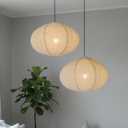 METHEDEECO 2 PCS 20" Handmade Linen Pendant Light Shades, Only Foldable Fabric Hanging Lampshades, Minimalist Boho Large Beige White Lantern Lamp Shades for Bedroom, Living Room, Kitchen Island