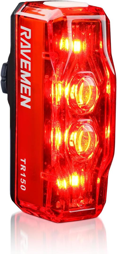 RAVEMEN TR150/TR250 Bike Tail Light, 280 Visible Bike Rear Light with Brake Detection and Auto On Off Feature, 3 Mounting Options