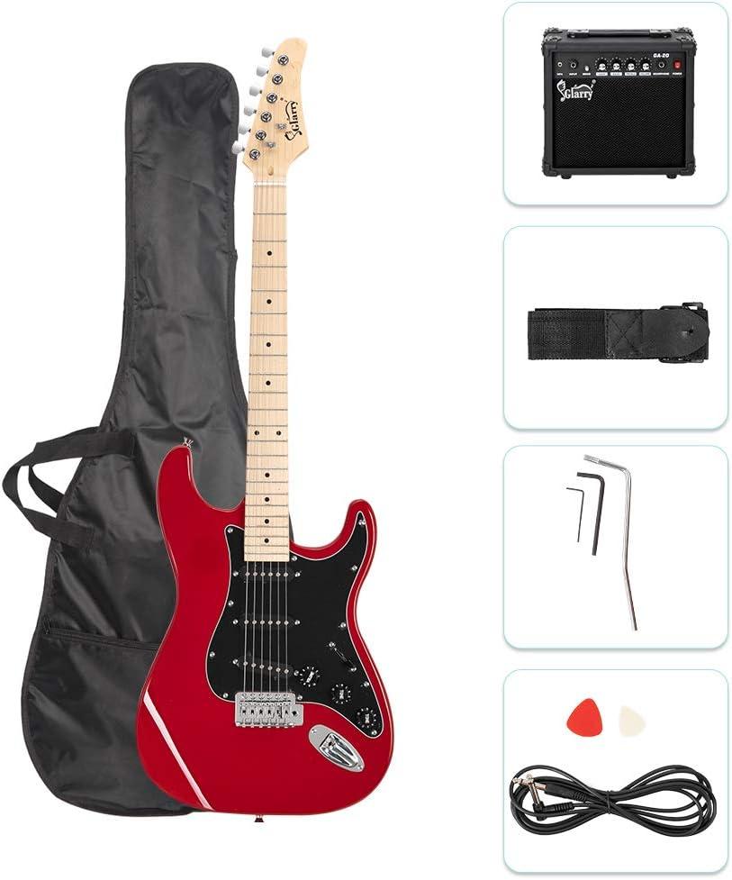 GLARRY Full Size Electric Guitar for Music Lover Beginner with 20W Amp and Accessories Pack Guitar Bag (RED, 39" Right Handed)