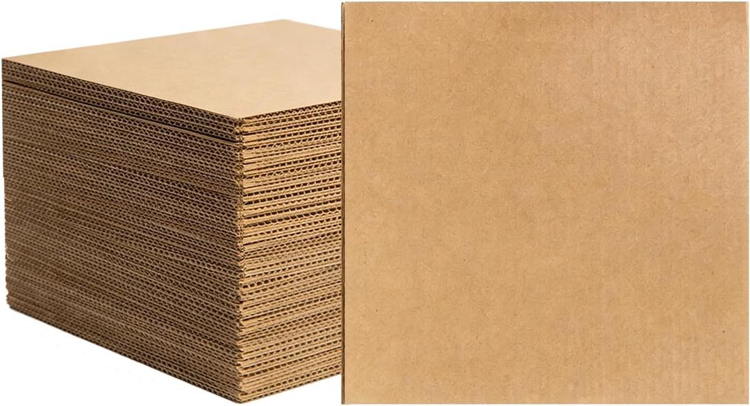 50 Pcs Corrugated Cardboard Sheets, 12" x 12" Flat Card Board Inserts, 2mm Thick Corrugated Packaging Pads for Packing, Mailing, Shipping, Drawing & DIY Projects, Brown