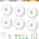 EZVALO 6-Pack Under Cabinet Lighting, Rechargeable Motion Sensor Puck Light with Remote, 3 Color Temps & 12 RGB Colors, Magnetic Stick on Light, Dimmable Under Counter Light for Kitchen, Home Decor