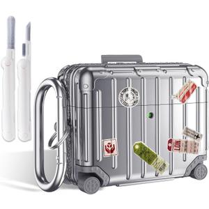 KOREDA Compatible with AirPods Pro 3 Case Cover, Cute Funny Suitcase Design Case for AirPods Pro 3rd Generation, Fashion Protective Hard Case for Women Men with Keychain and Cleaner Kit (Silver)