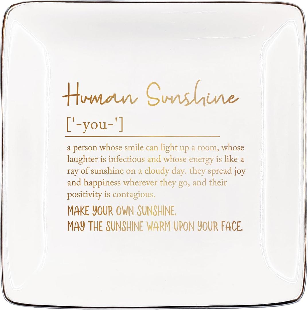 Human Sunshine Gift Jewelry Dish, Motivational Gift for Girls Women, Human Sunshine Definition Jewelry Tray, Appreciation Gifts for Teacher Friends Mom, Rings Earring Tray Gifts Accessories