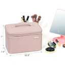 NISHEL Large Double Layer Travel Makeup Bag Women, Cosmetic Case, Organizer for Travel-Size Accessories Bottles, Brushes, Conditioner, and Skin Care Products, Pink