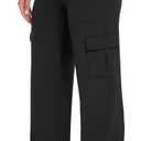 Yoga Cargo Pants Women Wide Leg Pants with Pockets High Waist Stretch Dress Casual Business Work Travel Pants (Black), Small