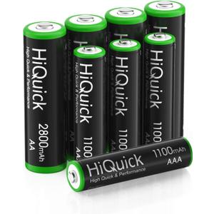 HiQuick AA AAA Rechargeable Batteries Combo - 2800mAh AA Batteries (4 Pack) and 1100mAh AAA Batteries (4 Pack), Performance 1.2V Ni-Mh Battery