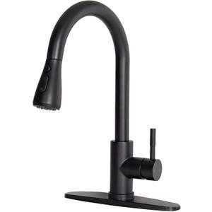 Matte Black Kitchen Faucet with Pull Down Sprayer, Single Handle Pull Out Kitchen Faucet, Stainless Steel Kitchen Sink Faucet for Bar Laundry RV Farmhouse