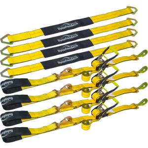 4 Pack 2” Heavy Duty Car Ratchet Tie Down Kit with Snap Hooks-Break Strength 10, 000lbs-Working Load 3, 333lbs-Includes 36” Axle Straps with D-Ring(Yellow)