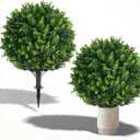 2 Pack 25" Artificial Eucalyptus Topiary Ball Tree for Outdoors Faux Evergreen Shrubs Plants with Ground Spike UV Resistant Fake Bushes Ball Trees for Outdoor Indoor Home Porch Patio Decoration