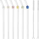 6 Pack Reusable Glass Straws, 7.9"8mm Cute Colorful Flower Glass Straw Shatter Resistant, With 2 Cleaning Brush Dishwasher Safe for Smoothies, Milkshakes, Juices, Teas