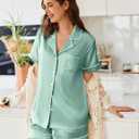 Ekouaer Womens Satin Silk Pajamas Set Short Sleeve Sleepwear Button Down Top and Shorts Loungewear 2 Piece Pjs Set S-XXL (Light Green)