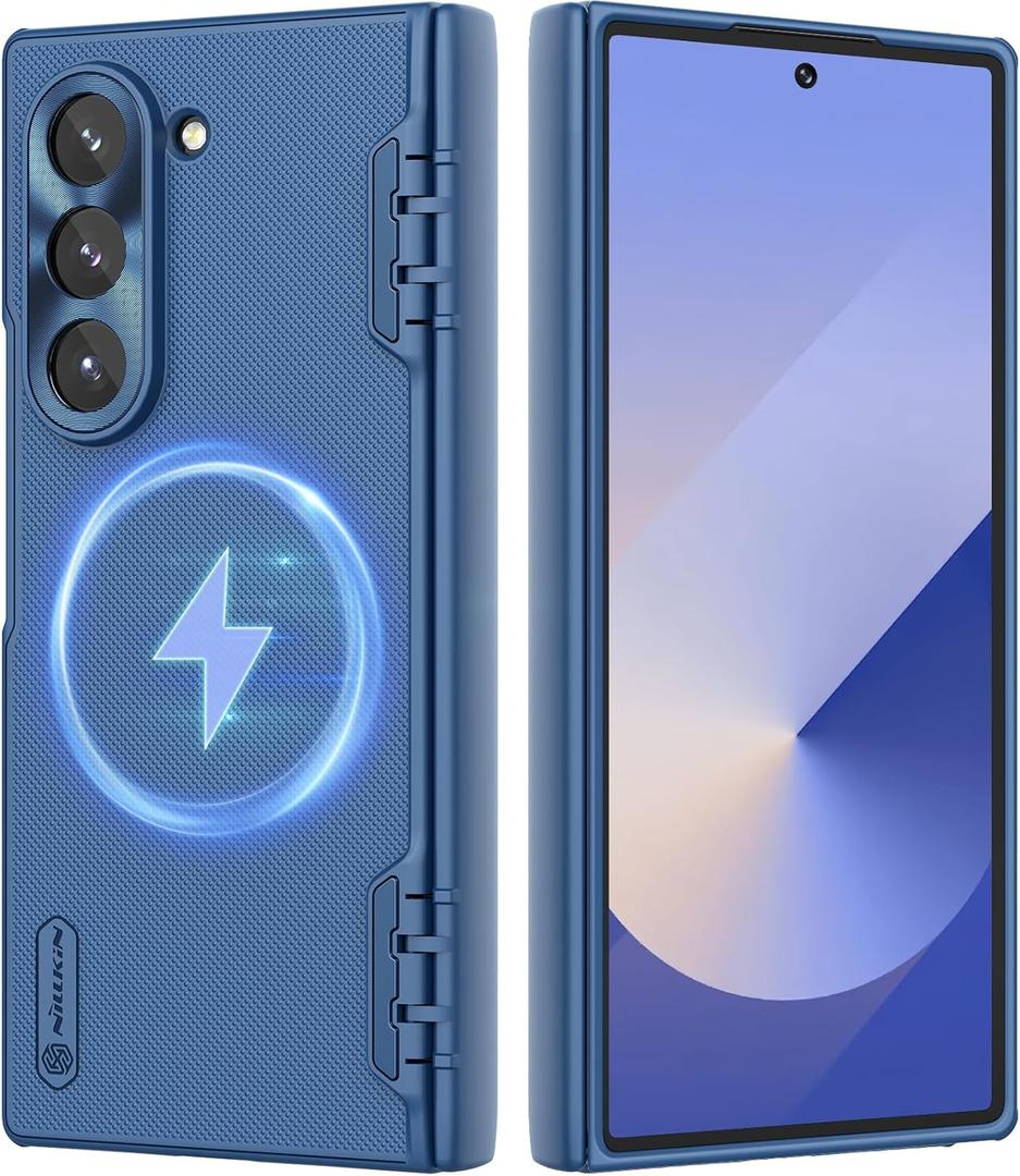 Nillkin for Samsung Galaxy Z Fold 6 Magnetic Case with Screen Protector, [Compatible with MagSafe][Hinge Protection] Frosted Texture Slim Fit Protective Phone Case for Galaxy Z Fold 6 Case Blue