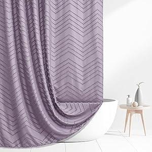 Siiluminisoy Boho Dark Purple Shower Curtain, 72 x 72 Woven Fabric Tufted Chevron Textured Striped Modern Farmhouse Minimalist for Bathroom