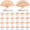 Qunclay 60Pcs Wooden Hand Fans Folding Wedding Fans for Guest Chinese Hollow Pattern with White Tassel and Gift Bag for Wedding Bridal Shower Birthday Party Favors Gift and Home Decor(Mixed Style)