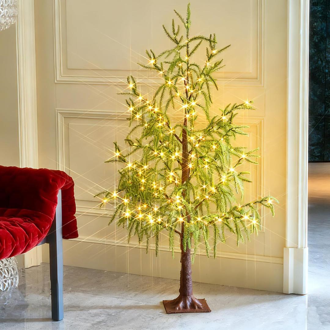 BAOLITVINE Lighted Christmas Tree 4FT 180 LED Fairy Lights, Norfolk Pine Tree with Lights for Home Room Xmas Holiday Decoration Indoor Outdoor