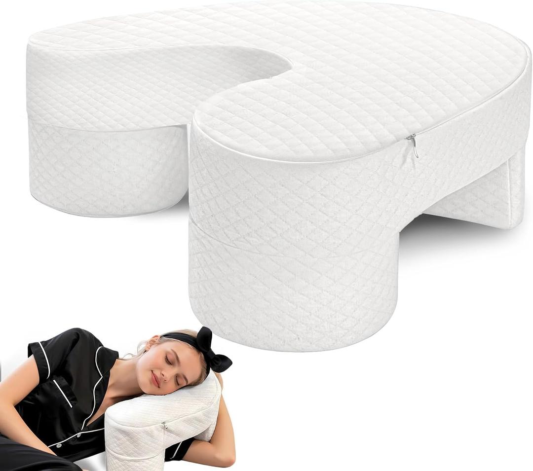 5.5 Inch Pillow for Side Sleepers with Shoulder Pain Arm Channel Design, 40D Memory Foam for Support, Ergonomic Contour & Skin-Friendly Cover Relieves Pressure for Comfortable Sleep