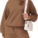 PINSPARK Two Piece Sets for Women 2024 Fall Outfits Sweatsuit 4 Pockets Sweat Short Sets Casual Matching Set Travel Tracksuit (X-Large, Khaki)