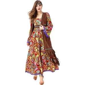 70s Outfits for Women 70s 60s Hippe Costume Dress Women 70s Disco Outfit Party Dance Dress 70s Hippe Disco Dress (Orange, M)