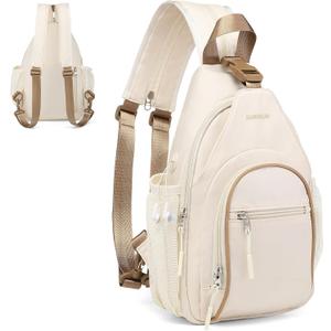 Crossbody Sling Bag with Water Bottle Holder, 8.3" Convertible Small Backpack Anti Theft Daypack, Chest Fanny Pack for Men Women, Beige