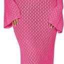 Saodimallsu Womens Crochet Maxi Cover Up Dress Beach Swim Vacation Coverups Long Sleeve Sexy Bodycon Summer Knit Dresses (Pink, M)