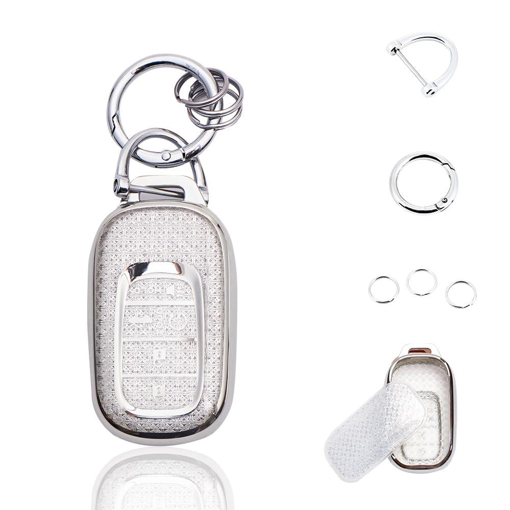 Vehicleloong Key Fob Cover Case Shell Keychain for Honda Accord Civic CRV CR-V HRV HR-V Pilot 2022 2023 2024 2025 Sport SI EX EX-L Touring Accessories Accessory Girly Women 5 Button, Silver White, TPU
