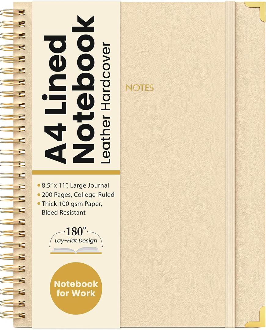 Of a Happy Kind Large Spiral Notebook 8.5x11 Leather Hardcover A4 with 200 Pages - College Ruled Journal for Women  Aesthetic Notebook for Work, Office, Notes, Study  Cute Lined Journals, Beige