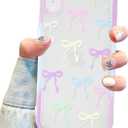 Jusy Compatible with iPhone XR Bow Phone Case, Cute Clear Ribbon Bowknot Pattern Aesthetic Soft TPU Transparent Cases - Colorful
