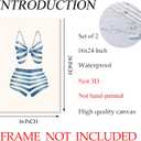 Taedfalesy Vintage Swimsuit Wall Art Bathing Suit Artwork Navy Blue White Canvas Swimwear Wall Art Vintage Swim Print Coastal Beach Painting 16x24inx2 No Frame