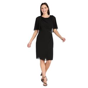 R&M Richards Women's Elegant Chiffon Dress W/Capelet Sleeves & Side Waist Accent | Formal Knee-Length Cocktail Party Style Black, (20W)