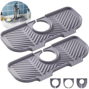 2 Pack Faucet Mat for Kitchen Sink6 Slope Sink Splash GuardSplash Guard for Kitchen SinkKitchen Sink Splash Guard for Dish Soap Sponge HolderSilicone Faucet Guard & Draining Mat-Purple