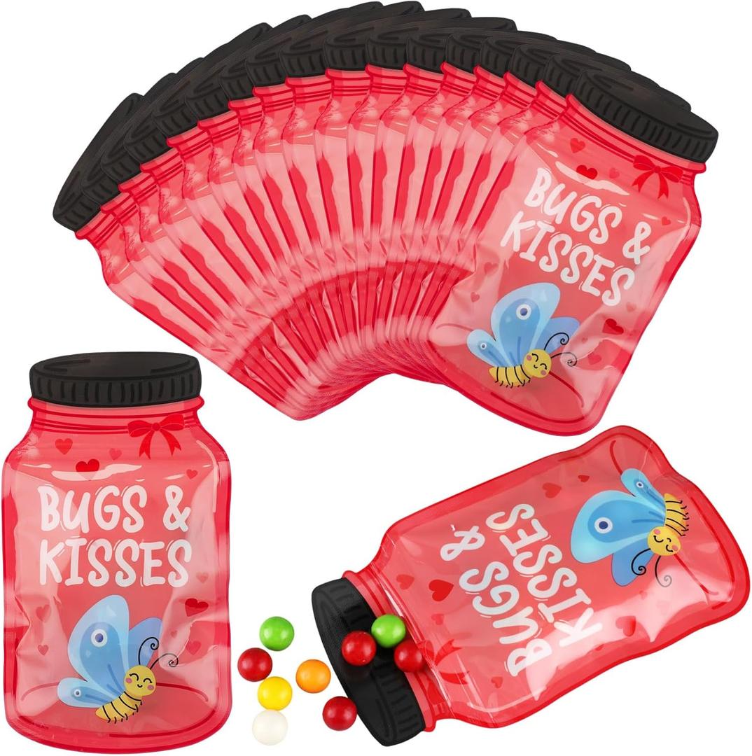 Tinlade 18 Pcs Valentine's Mason Jar Cards Bags Valentine Greeting Card Resealable Bags with Zipper Valentines Exchange for Kids Boys Girls School Class Classroom Party Favors Gifts (Butterfly Style)