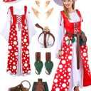 10 Pcs Halloween Mushroom Costume Women Renaissance Medieval Cosplay Accessory Dress Hat Fairy Elf Ears Belt Bag (Small/ Medium)