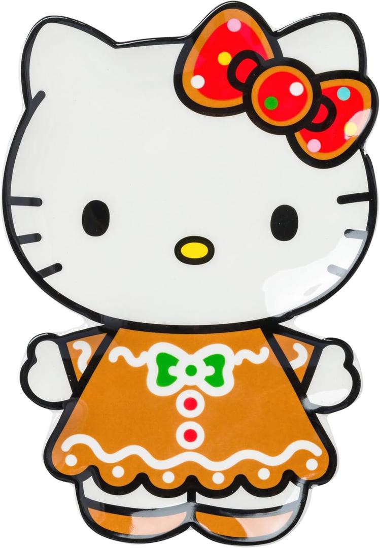 Silver Buffalo Sanrio Hello Kitty Christmas Holiday Gingerbread Sculpted Ceramic Trinket Tray Decorative Plate