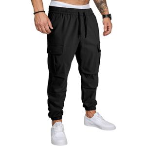 JMIERR Mens Casual Cargo Joggers Pants Elastic Waist Drawstring Stretch Relaxed Fit Work Pants Tapered Sweatpants (Large, Black)