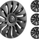 VEVOR Tesla Model Y Wheel Covers Hubcaps 19 Inch, 2020-2024 Model Y Black Fully Fit Hubcap with Snap Set of 4 Same Side, Guard Tape & Valve Nozzle Hole, ABS & PC Hubcap Less Wind Drag